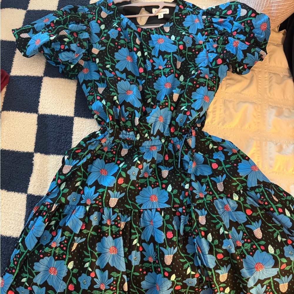Blue floral open back &Merci mini dress